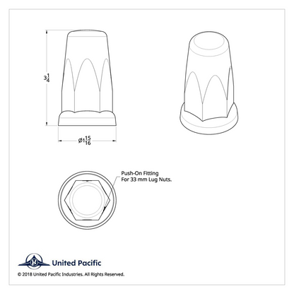 33mm X 3-1/4" Chrome Plastic Tall Nut Covers With Flange - Push-On (Box of 20)
