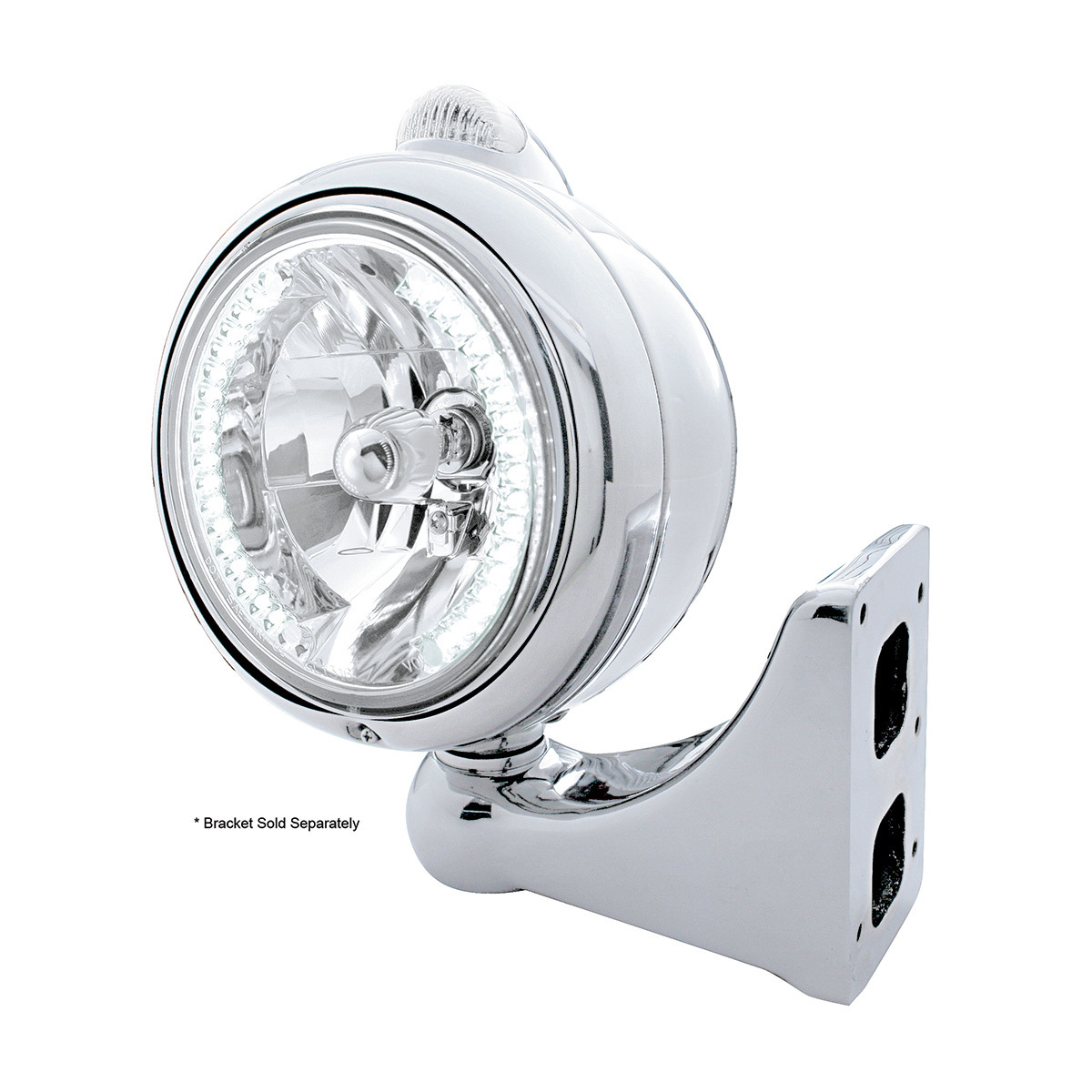 Stainless Steel Guide 682-C Headlight H4 With White LED & Dual Mode LED Signal - Clear Lens