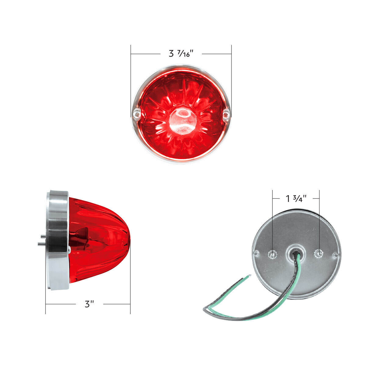 Dual Function Glass Watermelon Flush Mount Kit With LED Bulb - Red LED/Red Lens
