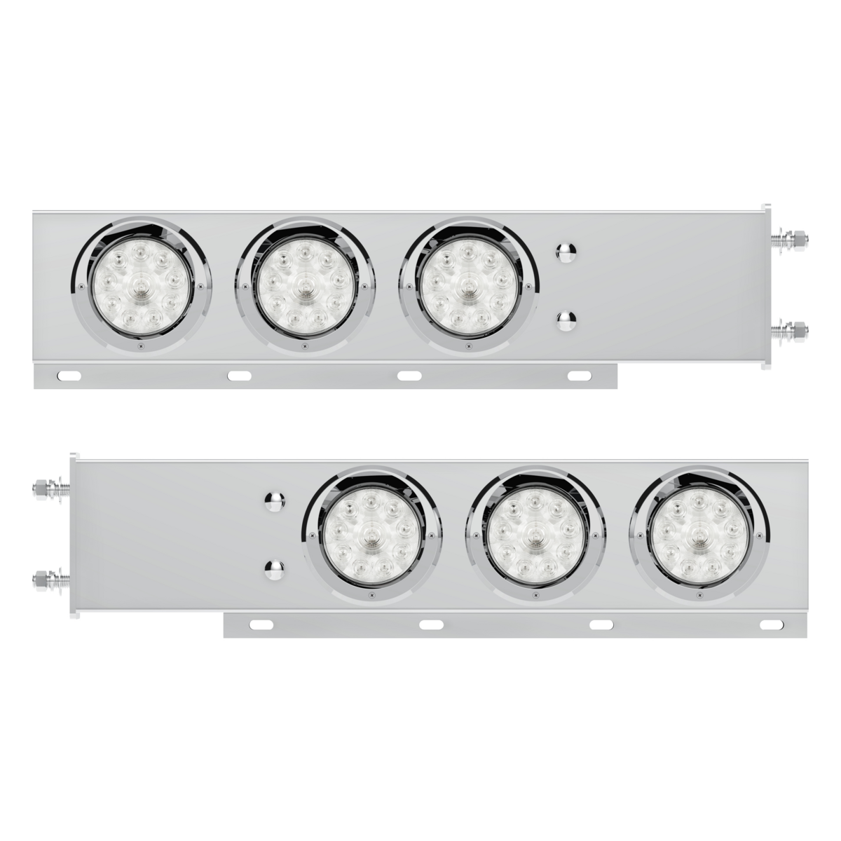 3-3/4" Bolt Pattern Deluxe SS Spring Loaded Bar W/6X 10 LED 4" Lights & Visors -Red LED/Clear Lens (Pair)