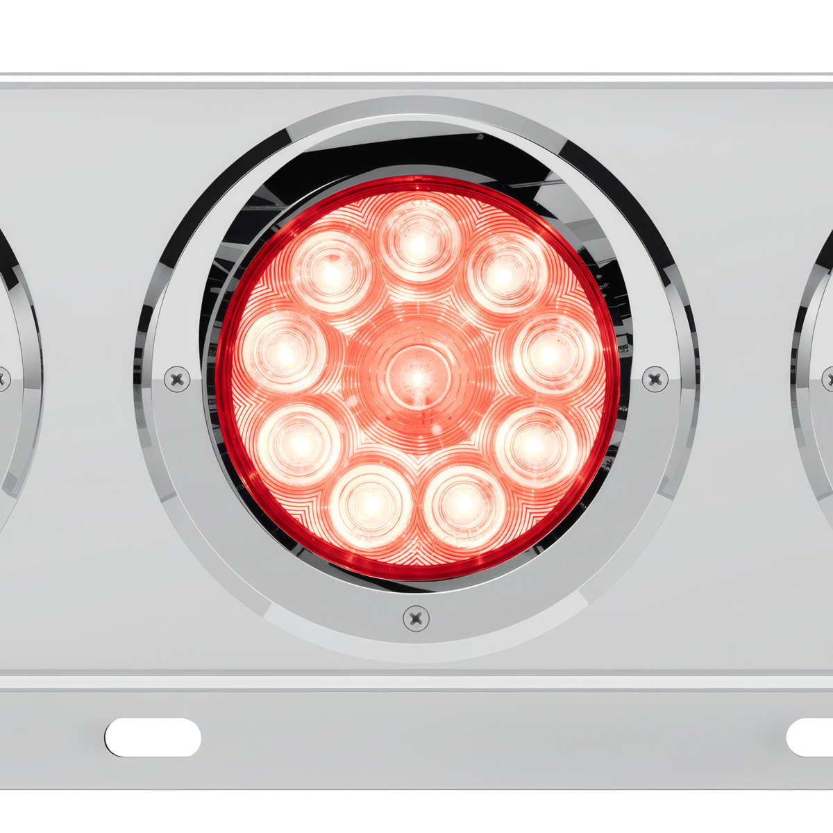 3-3/4" Bolt Pattern Deluxe SS Spring Loaded Bar W/6X 10 LED 4" Lights & Visors -Red LED/Clear Lens (Pair)