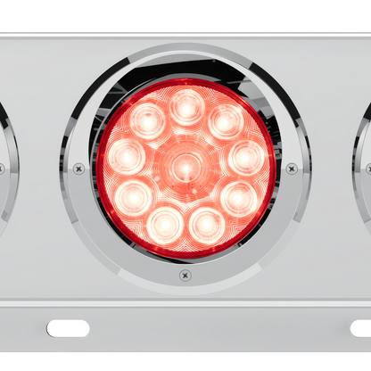 3-3/4" Bolt Pattern Deluxe SS Spring Loaded Bar W/6X 10 LED 4" Lights & Visors -Red LED/Clear Lens (Pair)