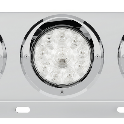 3-3/4" Bolt Pattern Deluxe SS Spring Loaded Bar W/6X 10 LED 4" Lights & Visors -Red LED/Clear Lens (Pair)