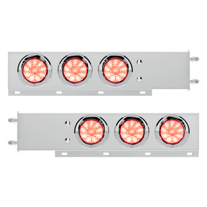 3-3/4" Bolt Pattern Deluxe SS Spring Loaded Bar W/6X 10 LED 4" Lights & Visors -Red LED/Clear Lens (Pair)
