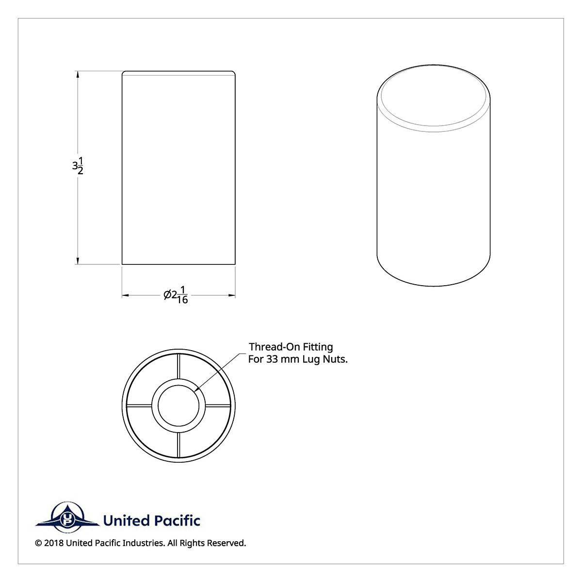 33mm x 3-1/2" Chrome Plastic Cylinder Nut Covers - Thread-On (Color Box of 10)