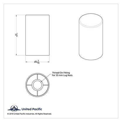 33mm x 3-1/2" Chrome Plastic Cylinder Nut Covers - Thread-On (Color Box of 10)