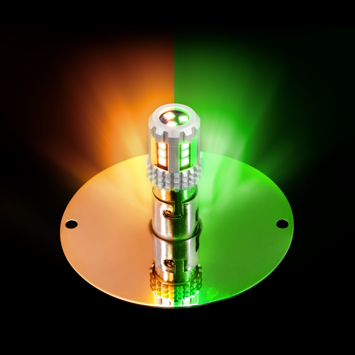 360-Degree Double Fury LED Bulb Glass Watermelon Flush Mount Kit-Amber & Green LED