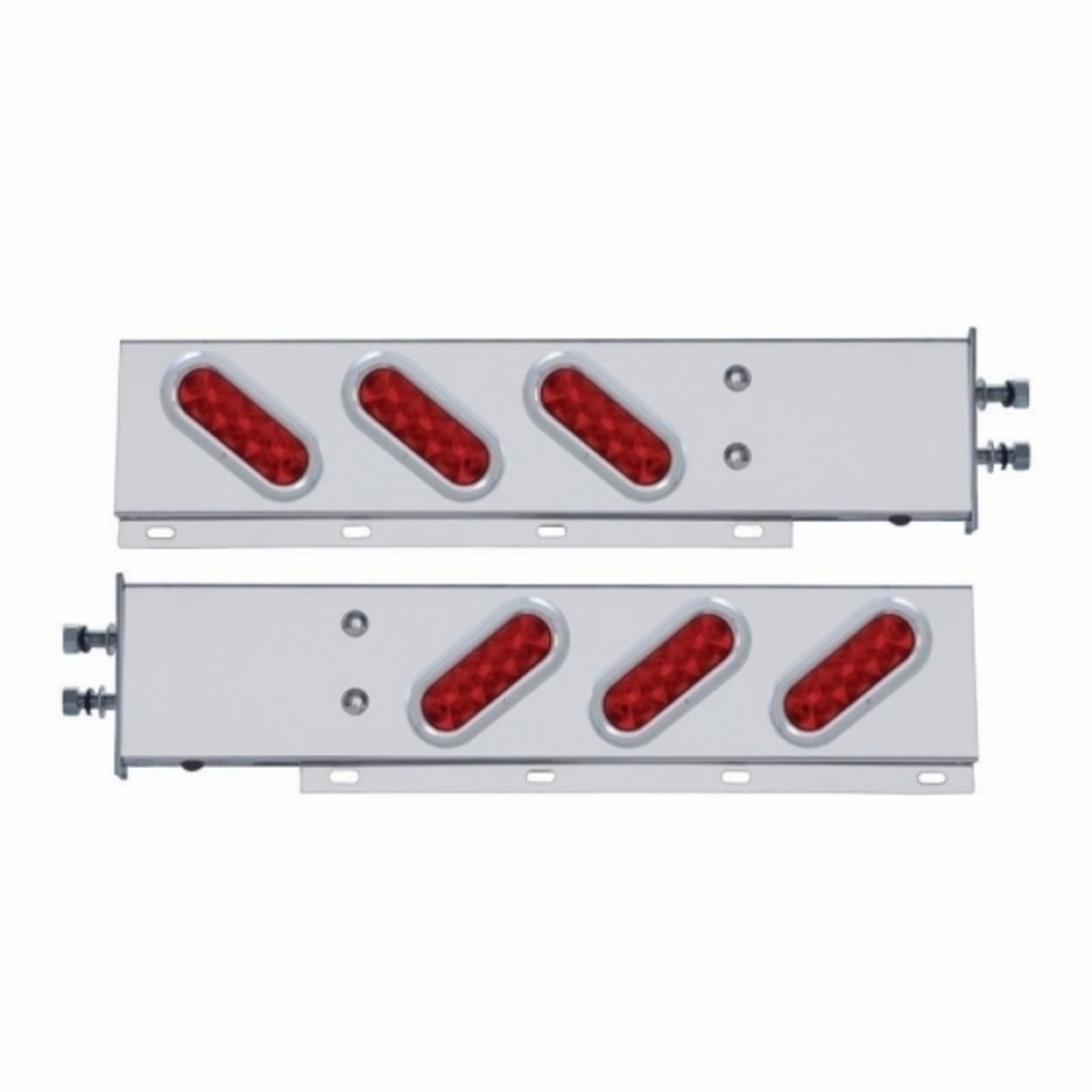 2.5" Bolt Pattern SS Spring Loaded Bar With 6 Oval 10 LED Lights & Bezel -Red LED & Lens (Pair)