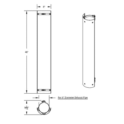 48" Tall 180 Degree Stainless Exhaust Muffler Shield For 6" Diameter Exhaust - Plain