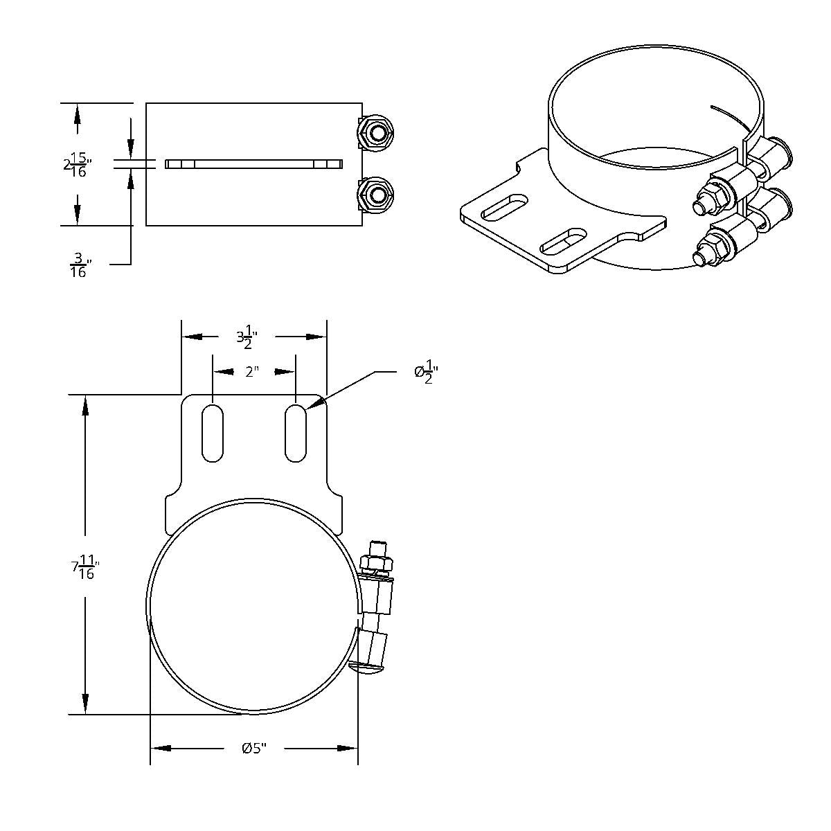 5" Stainless Butt Joint Exhaust clamp - Straight Bracket