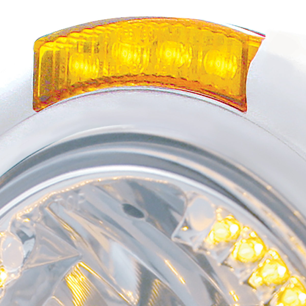 Stainless Steel Classic Headlight H4 With 34 Amber LED & Signal - Amber Lens