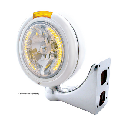 Stainless Steel Classic Headlight H4 With 34 Amber LED & Signal - Amber Lens