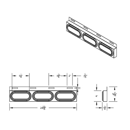 Stainless Top Mud Flap Plate With 3X 19 LED 6" Oval Lights & Grommets - Red LED/Red Lens (Each)