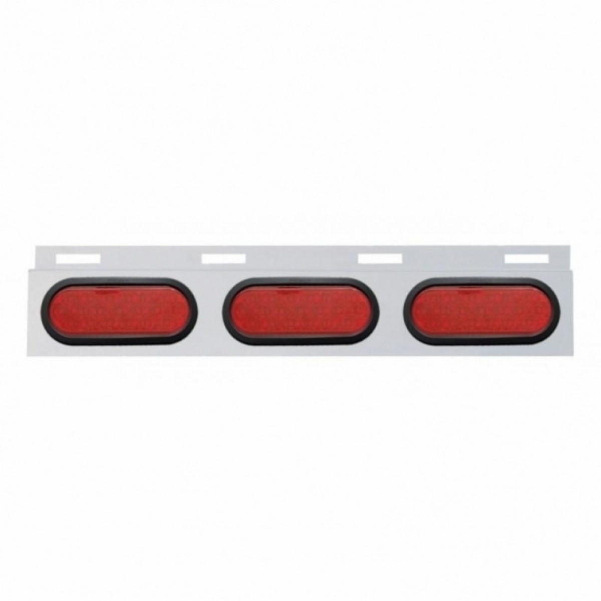 Stainless Top Mud Flap Plate With 3X 19 LED 6" Oval Lights & Grommets - Red LED/Red Lens (Each)