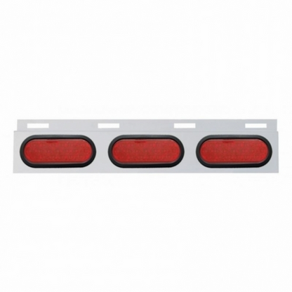 Stainless Top Mud Flap Plate With 3X 19 LED 6" Oval Lights & Grommets - Red LED/Red Lens (Each)