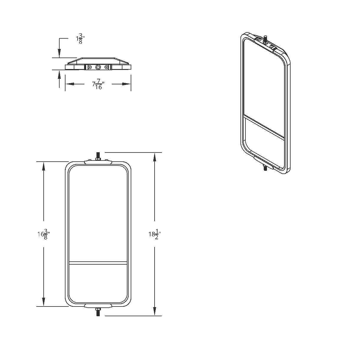 7" X 16" 430 Stainless Steel West Coast Style Mirror With Convex Lower Mirror - Non Heated
