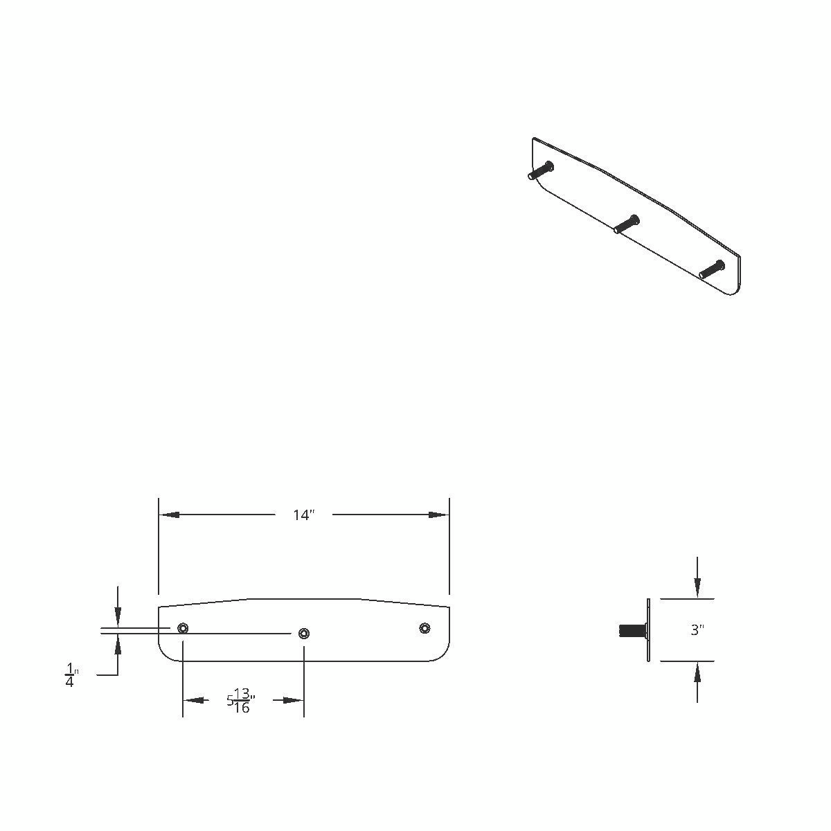 3" X 14" 304 Stainless Standard Bottom Mud Flap Plate - Welded Stud