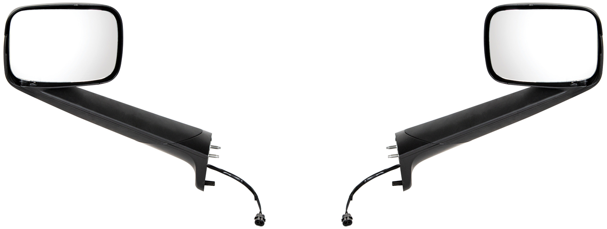 Black Hood Mirror With Heated Lens For 2018-2026 Freightliner Cascadia - Driver and Passenger (2pcs)