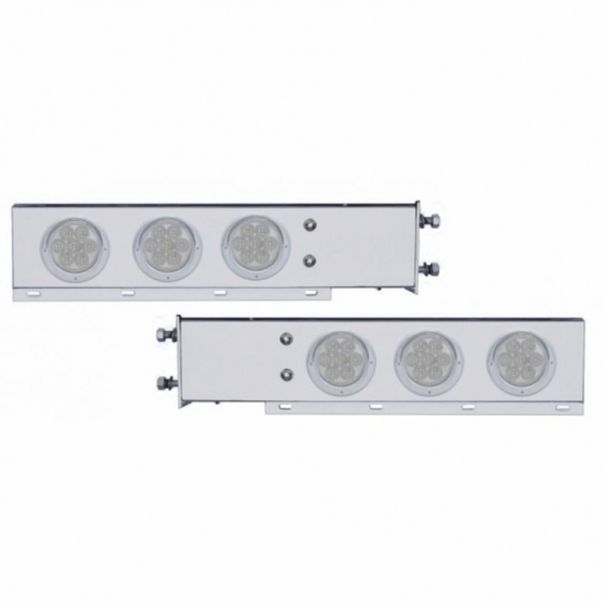 3-3/4" Bolt Pattern Chrome Spring Loaded Bar With 6X 4" 7 Red LED Lights & Visors - Clear Lens (Pair)