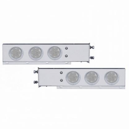 3-3/4" Bolt Pattern Chrome Spring Loaded Bar With 6X 4" 7 Red LED Lights & Visors - Clear Lens (Pair)