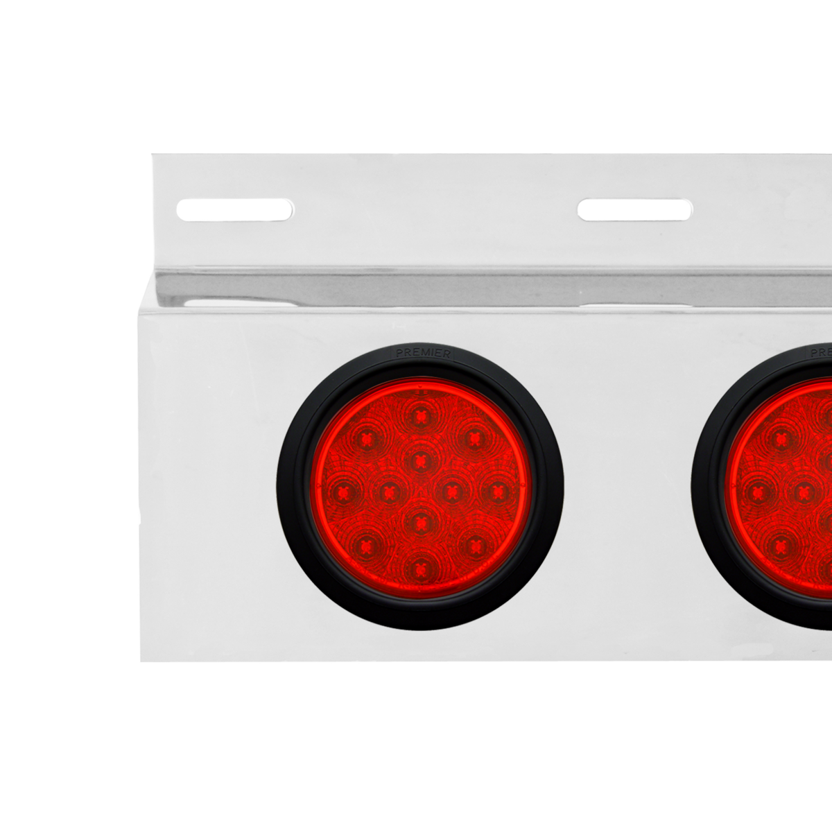 Stainless Top Mud Flap Plate With 3X 12 LED 4" Lights & Grommets - Red LED/Red Lens (Each)