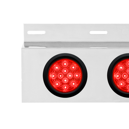 Stainless Top Mud Flap Plate With 3X 12 LED 4" Lights & Grommets - Red LED/Red Lens (Each)