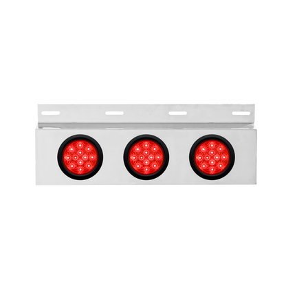 Stainless Top Mud Flap Plate With 3X 12 LED 4" Lights & Grommets - Red LED/Red Lens (Each)