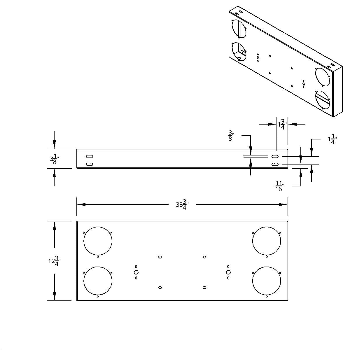 33-3/4" Stainless Steel Rear Center Light Panel With Four 4" Light Cutouts