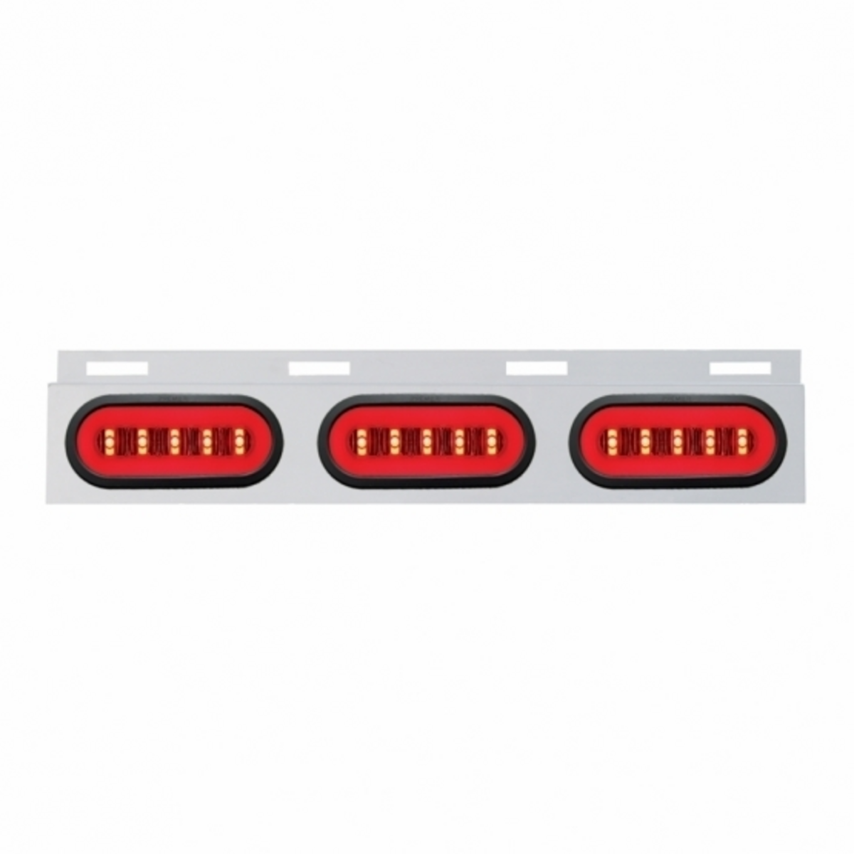 Stainless Top Mud Flap Bracket With 3X 22 LED 6" Oval GloLight & Grommet - Red LED/Clear Lens (Each)