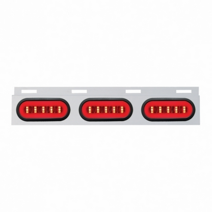 Stainless Top Mud Flap Bracket With 3X 22 LED 6" Oval GloLight & Grommet - Red LED/Clear Lens (Each)
