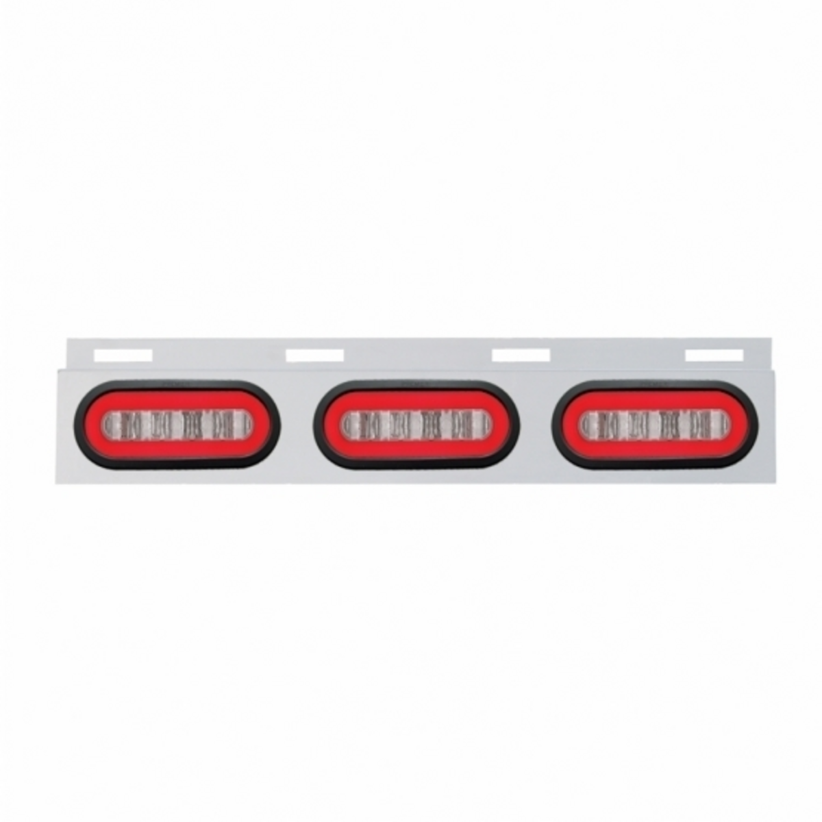 Stainless Top Mud Flap Bracket With 3X 22 LED 6" Oval GloLight & Grommet - Red LED/Clear Lens (Each)