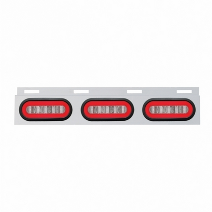 Stainless Top Mud Flap Bracket With 3X 22 LED 6" Oval GloLight & Grommet - Red LED/Clear Lens (Each)