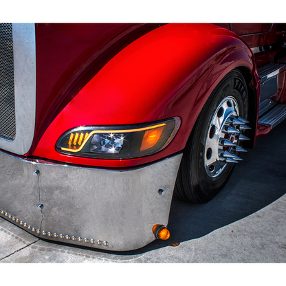 Black LED Headlight With LED Turn, Position, & DRL For Peterbilt 386 (2005-2015) & 387 (1999-2010)- Passenger