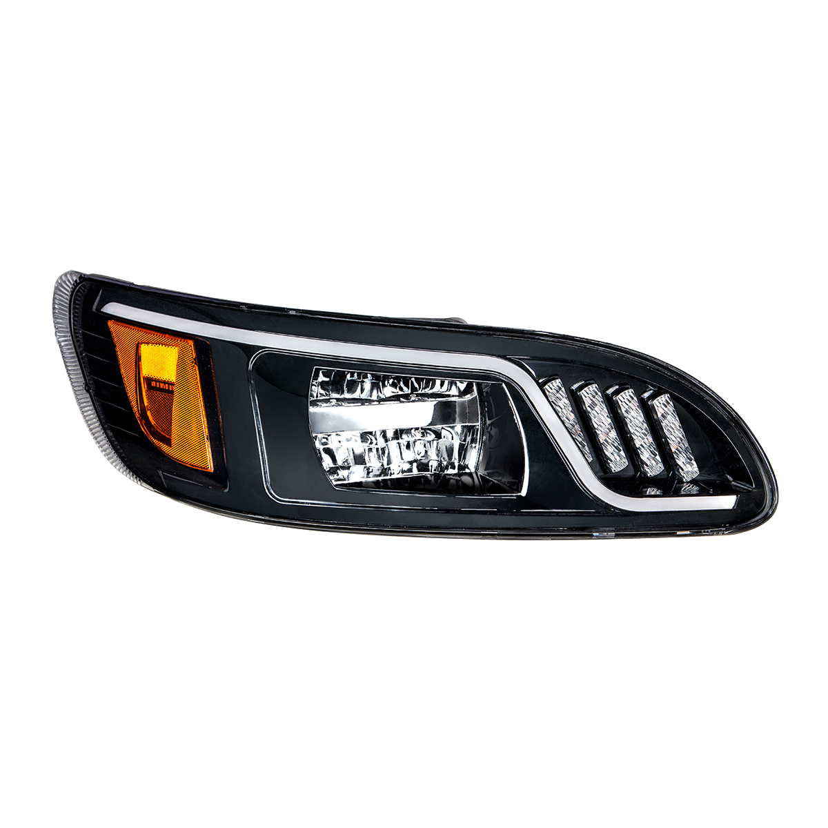 Black LED Headlight With LED Turn, Position, & DRL For Peterbilt 386 (2005-2015) & 387 (1999-2010)- Passenger