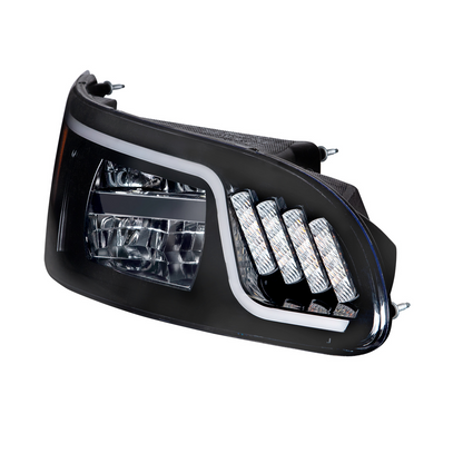 Black LED Headlight With LED Turn, Position, & DRL For Peterbilt 386 (2005-2015) & 387 (1999-2010)- Passenger