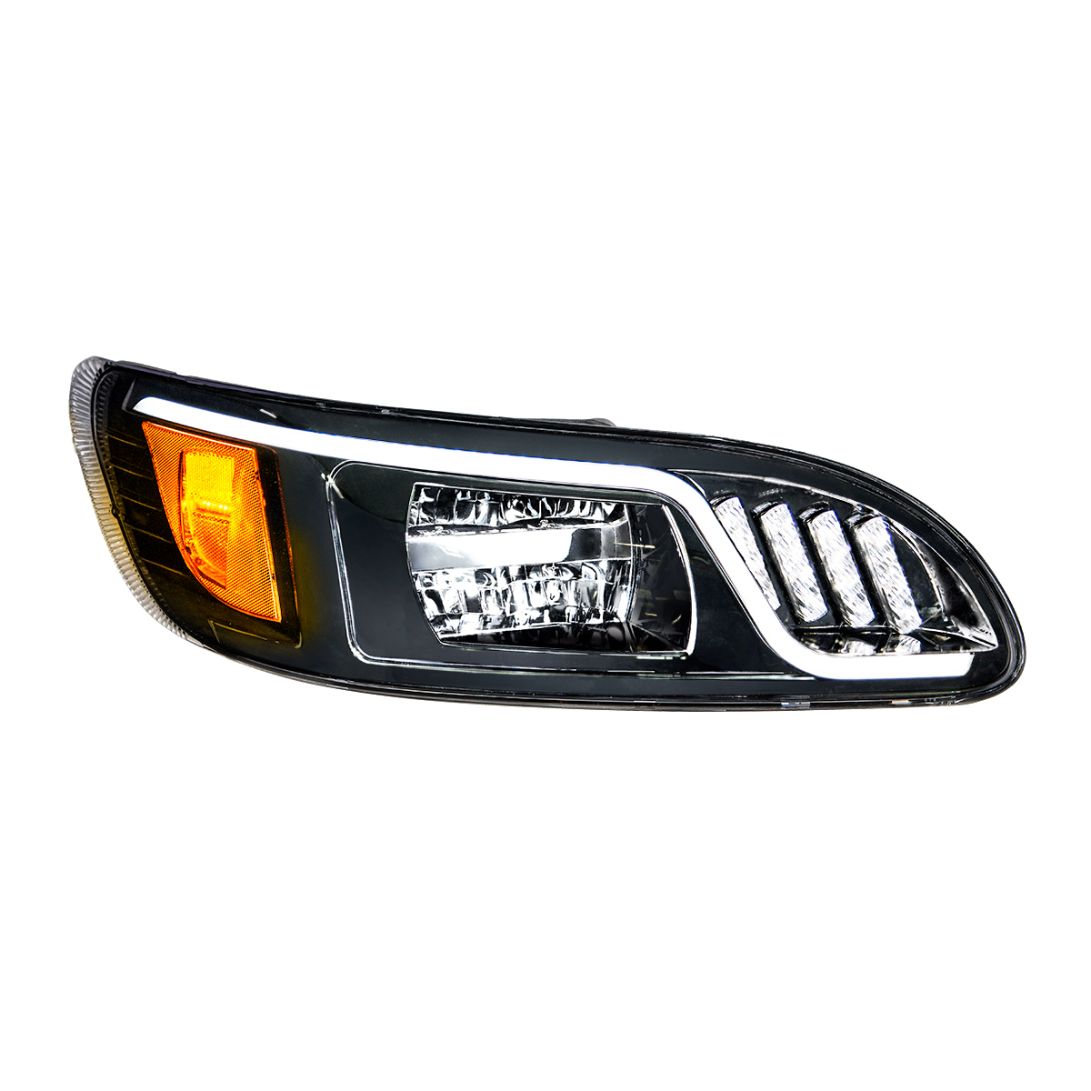 Black LED Headlight With LED Turn, Position, & DRL For Peterbilt 386 (2005-2015) & 387 (1999-2010)- Passenger