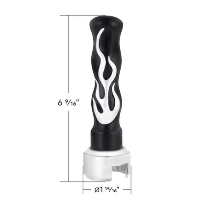 Thread-On Flame Gearshift Knob With Adapter For Eaton Fuller 13/15/18 Speed - Black With Chrome Flame