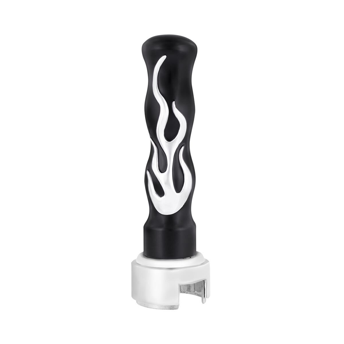 Thread-On Flame Gearshift Knob With Adapter For Eaton Fuller 13/15/18 Speed - Black With Chrome Flame