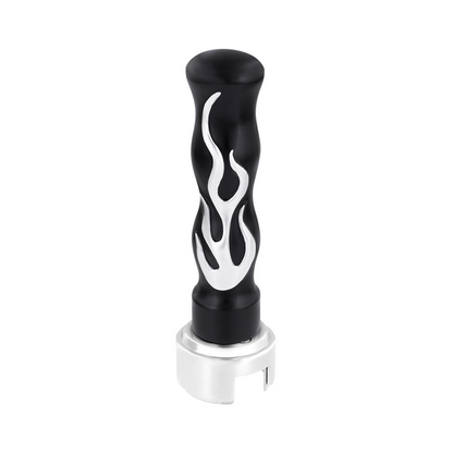 Thread-On Flame Gearshift Knob With Adapter For Eaton Fuller 13/15/18 Speed - Black With Chrome Flame