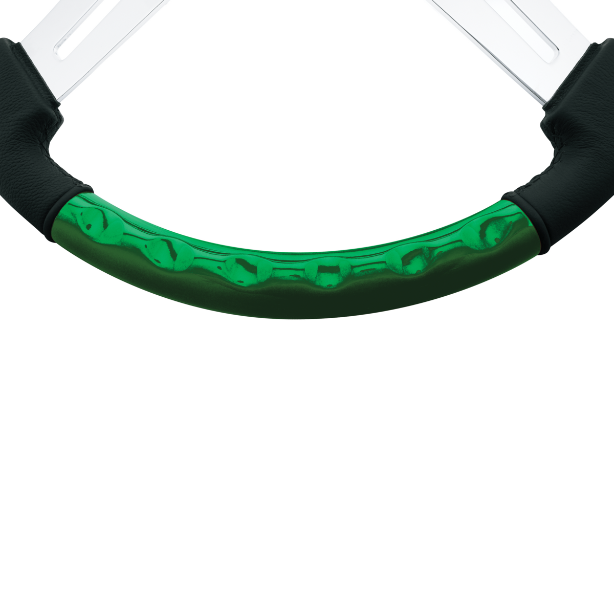 18" Leather & Wood Candy Color 4 Spoke Steering Wheel With Chrome Horn Bezel-Candy Apple Green