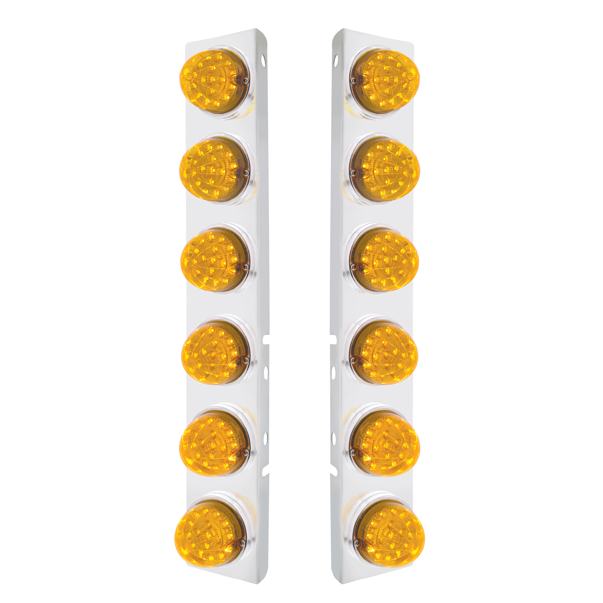 SS Front Air Cleaner Bracket With 12X 17 Amber LED Dual Function Reflector Lights & SS Bezels For Peterbilt-Amber Lens