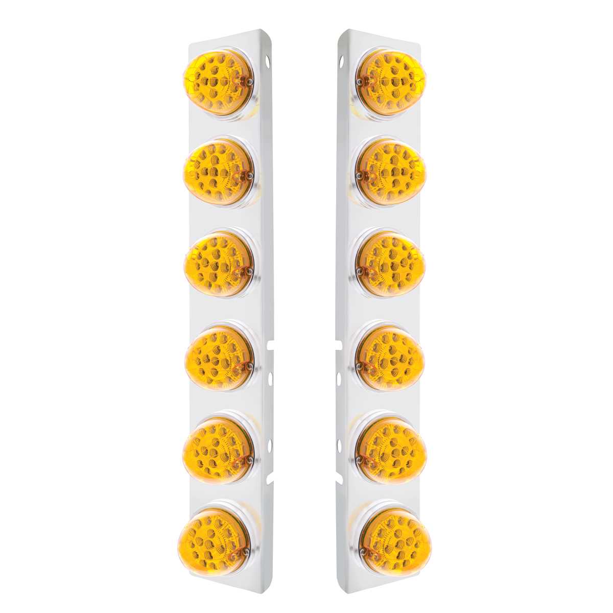 SS Front Air Cleaner Bracket With 12X 17 Amber LED Dual Function Reflector Lights & SS Bezels For Peterbilt-Amber Lens