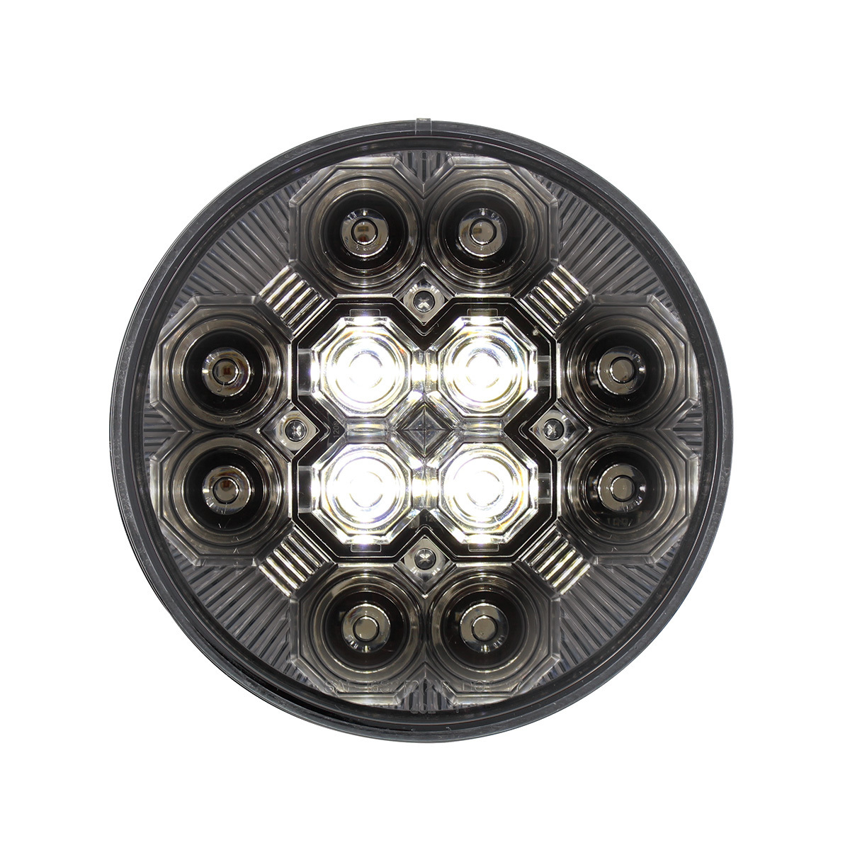4" Round Combo Light With 12 LED Stop, Turn & Tail & 16 LED Back-Up - Red LED/Clear Lens