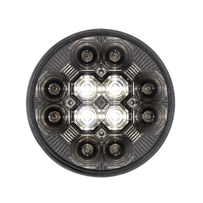 4" Round Combo Light With 12 LED Stop, Turn & Tail & 16 LED Back-Up - Red LED/Clear Lens