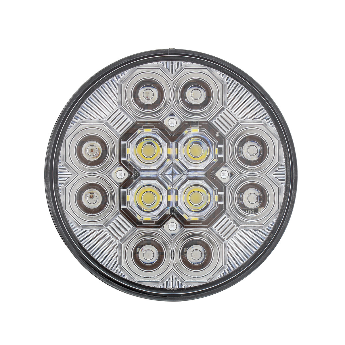 4" Round Combo Light With 12 LED Stop, Turn & Tail & 16 LED Back-Up - Red LED/Clear Lens