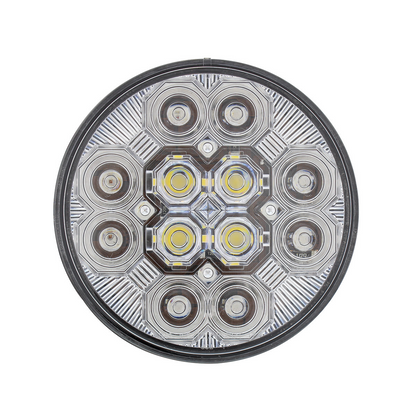 4" Round Combo Light With 12 LED Stop, Turn & Tail & 16 LED Back-Up - Red LED/Clear Lens