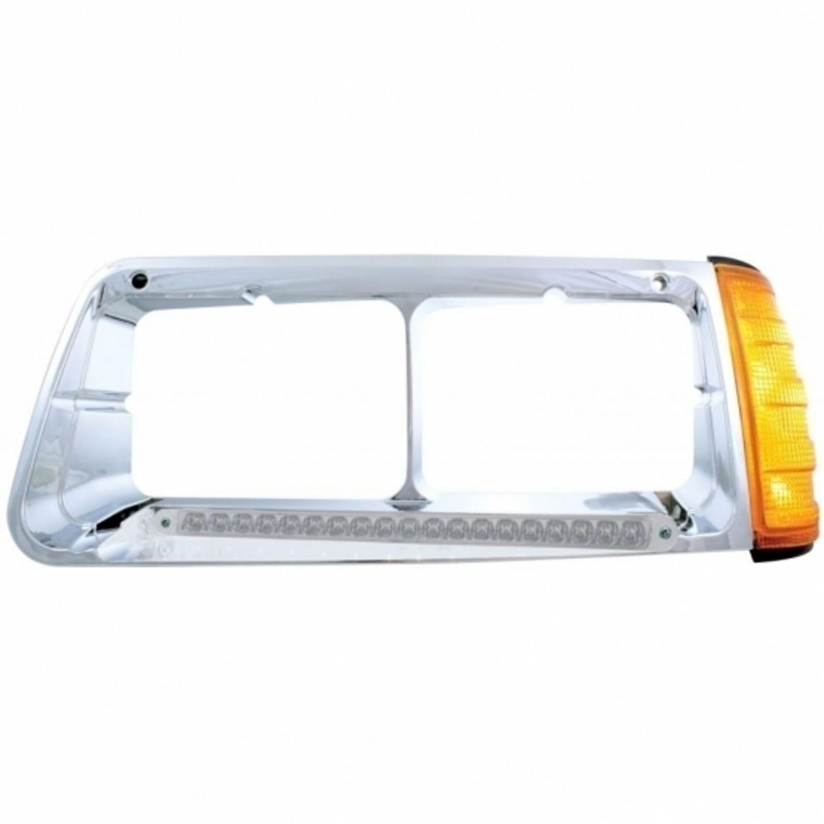 19 LED Headlight Bezel With Turn Signal For 1989-2009 Freightliner FLD - Driver - Amber LED/Clear Lens