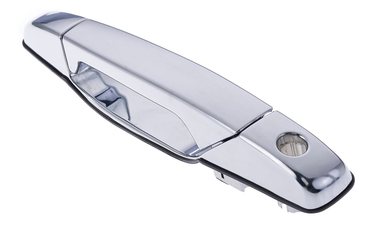 Exterior Door Handle Front LH, Front RH, Rear LH, Rear RH Plastic All Chrome for 2007-2013 Chevrolet Avalanche Tahoe Suburban Silverado; 2007-2013 GMC Yukon Sierra; 2007-2013 Cadillac Escalade