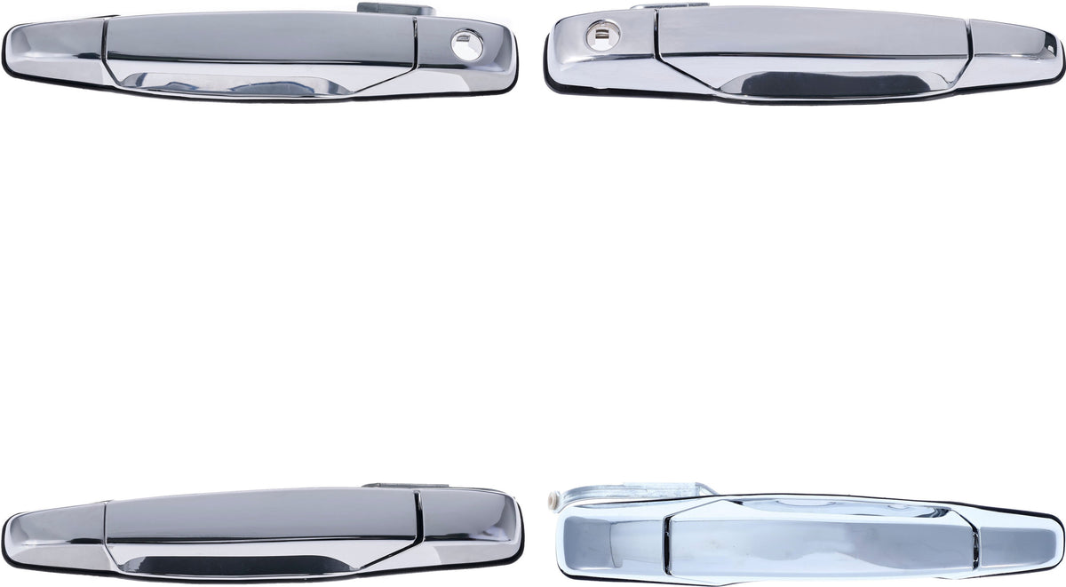 Exterior Door Handle Front LH, Front RH, Rear LH, Rear RH Plastic All Chrome for 2007-2013 Chevrolet Avalanche Tahoe Suburban Silverado; 2007-2013 GMC Yukon Sierra; 2007-2013 Cadillac Escalade