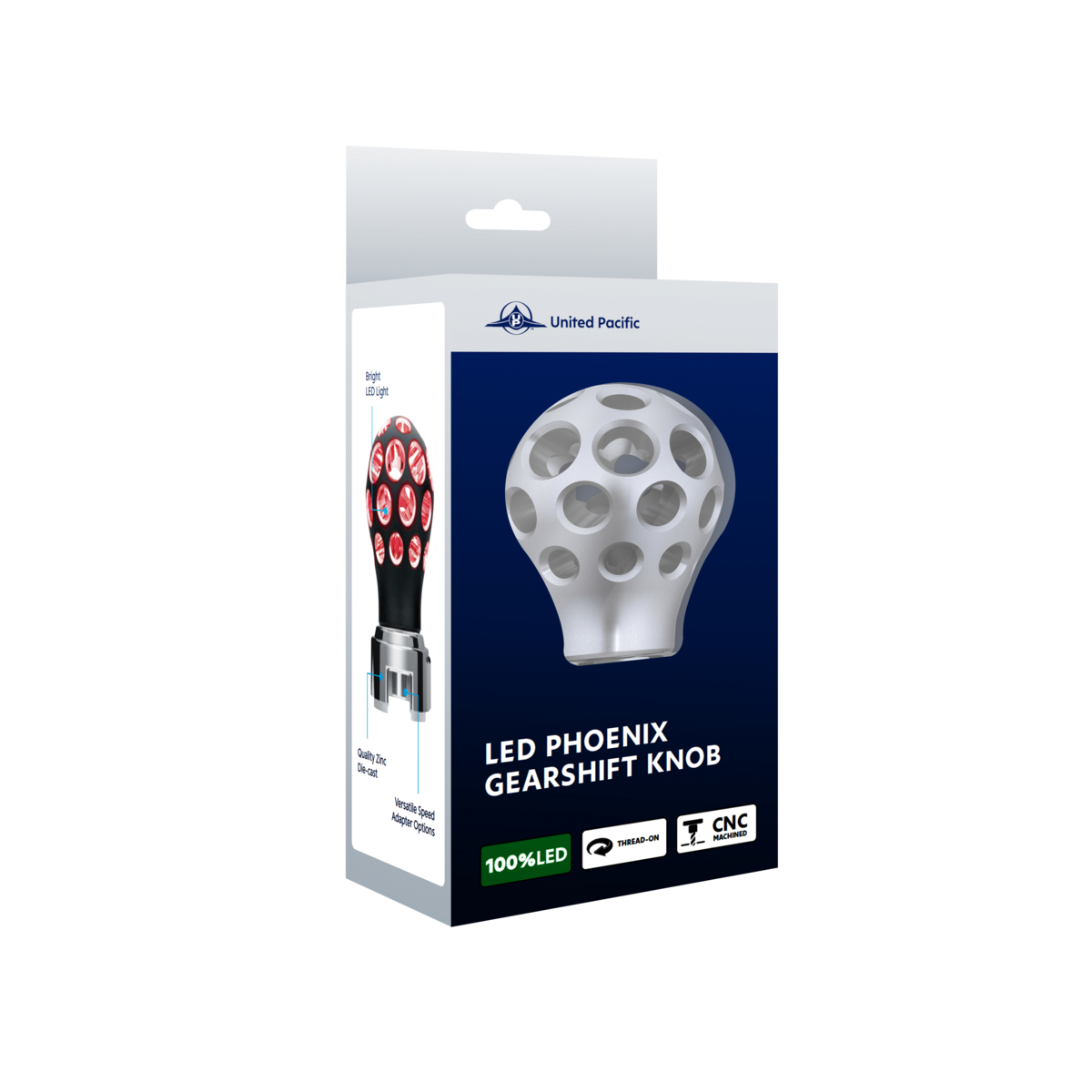 Thread-On Annodized Phoenix Ball Gearshift Knob With LED 13/15/18 Speed Adapter-Blue LED